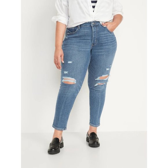 Old Navy Jeans High Rise Curvy OG Straight Button Fly Distressed - Picture 1 of 10